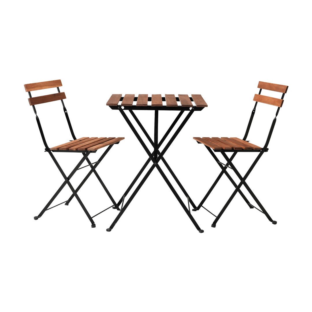 ACACIA WOOD COMBINED WITH STEEL FRAME TABLE AND CHAIR SET